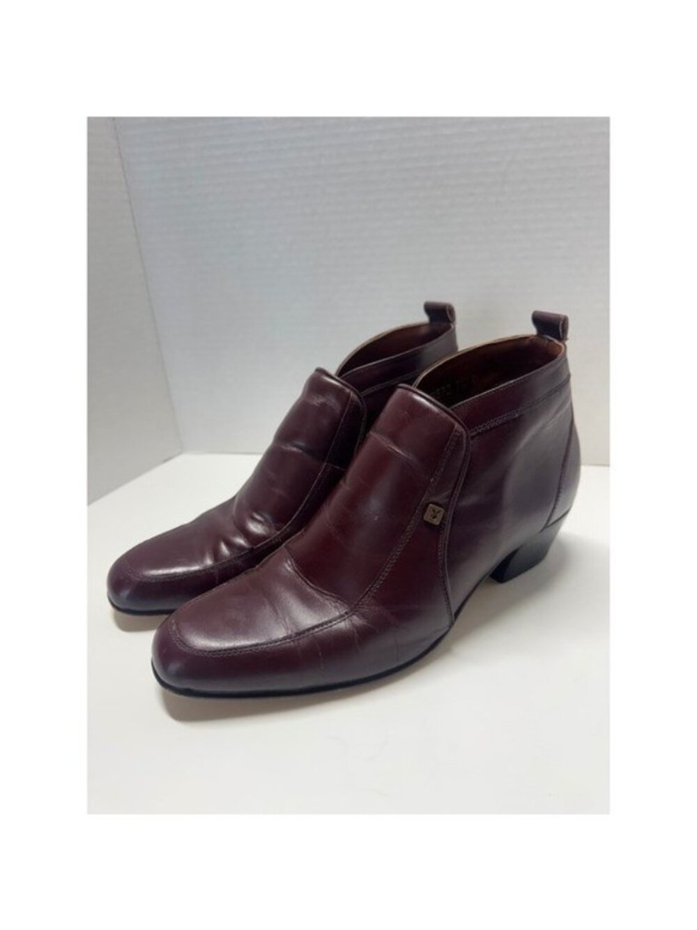 Vintage Playboy Mens Burgundy Leather Square Toe Ankle Boots Block Heel 7.5 D